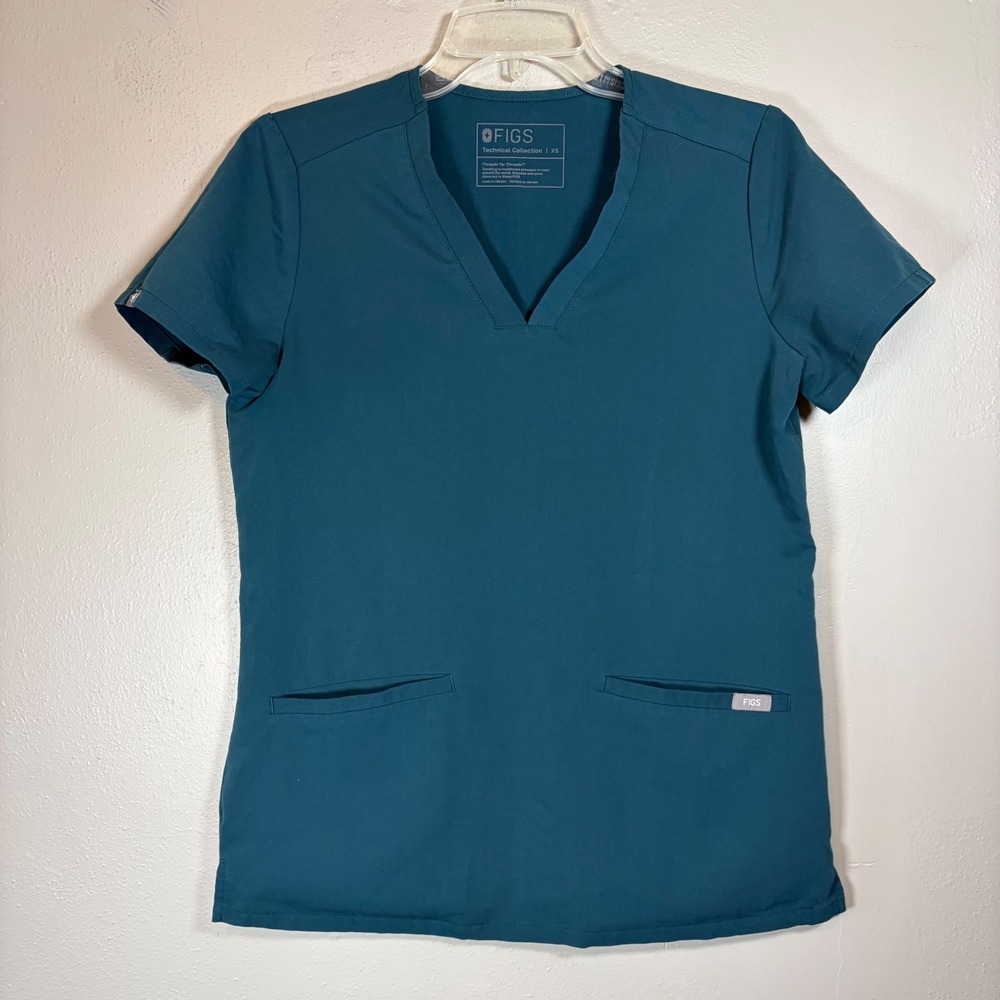 FIGS Technical Collection Casma Scrub Top Teal Blue XS FW1100 V-Neck Womens